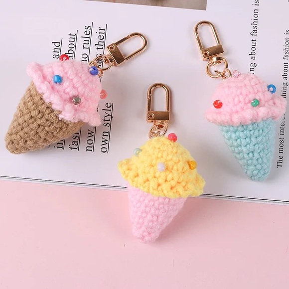 Crochet keychain ice cream womens girls cute fun 1pc - Picture 2 of 3